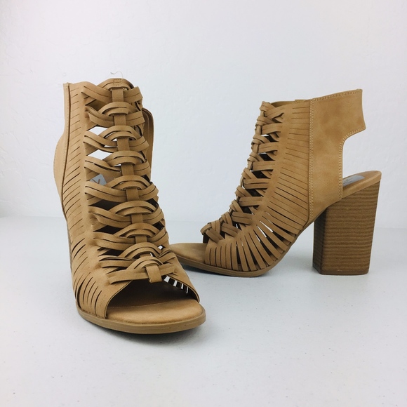 strappy peep toe booties